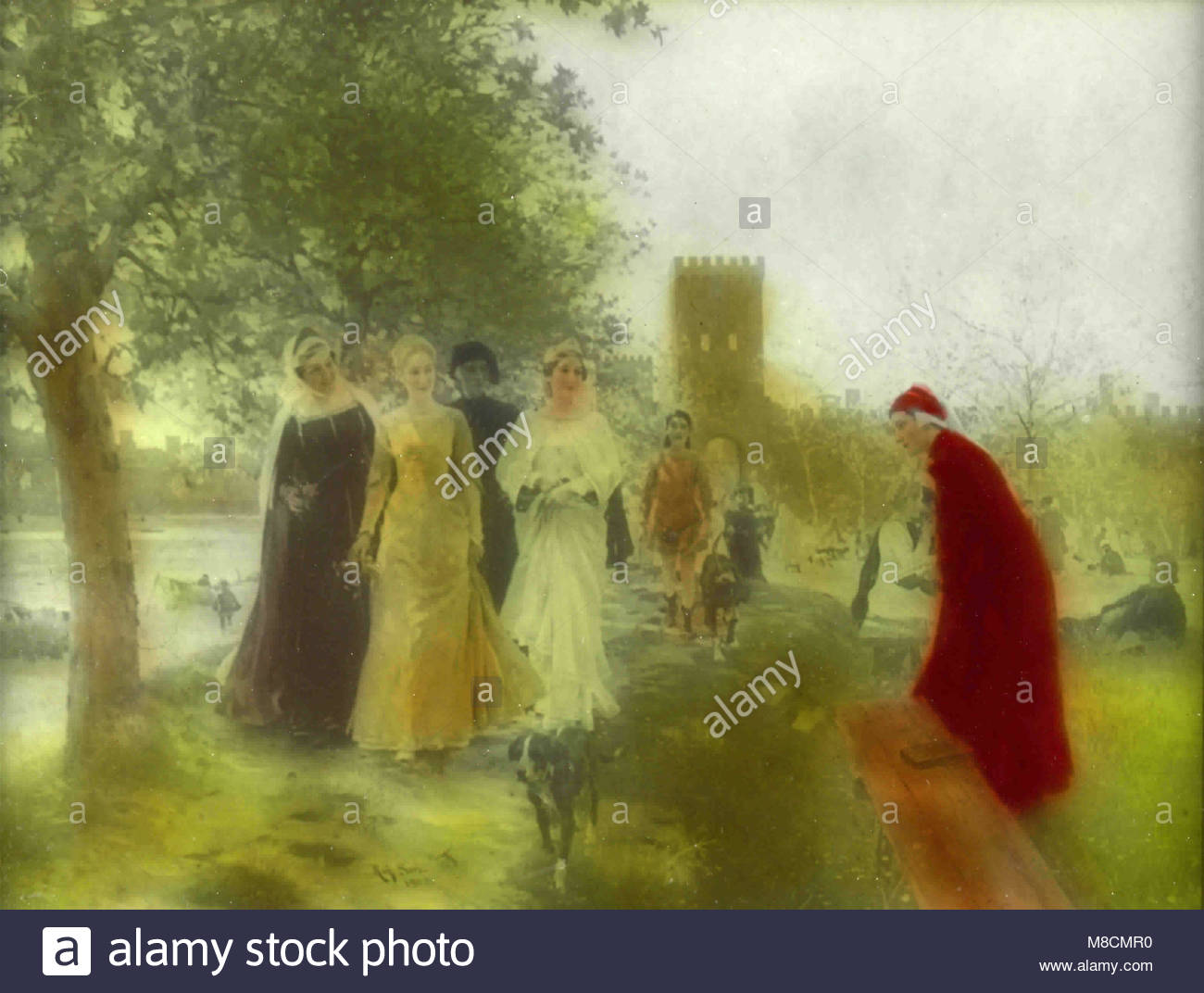 1300x1072 First Meeting Of Dante And Beatrice, Painting By Raffaello Sorbi - Dante And Beatrice Painting