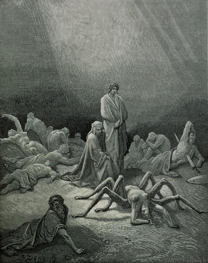 712x900 Virgil And Dante Looking At The Spider Woman, Illustration - Dante And Virgil Painting