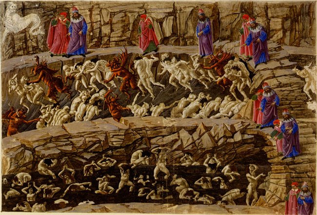 650x441 Botticelli's 92 Surviving Illustrations Of Dante's Divine Comedy - Dante Hell Painting