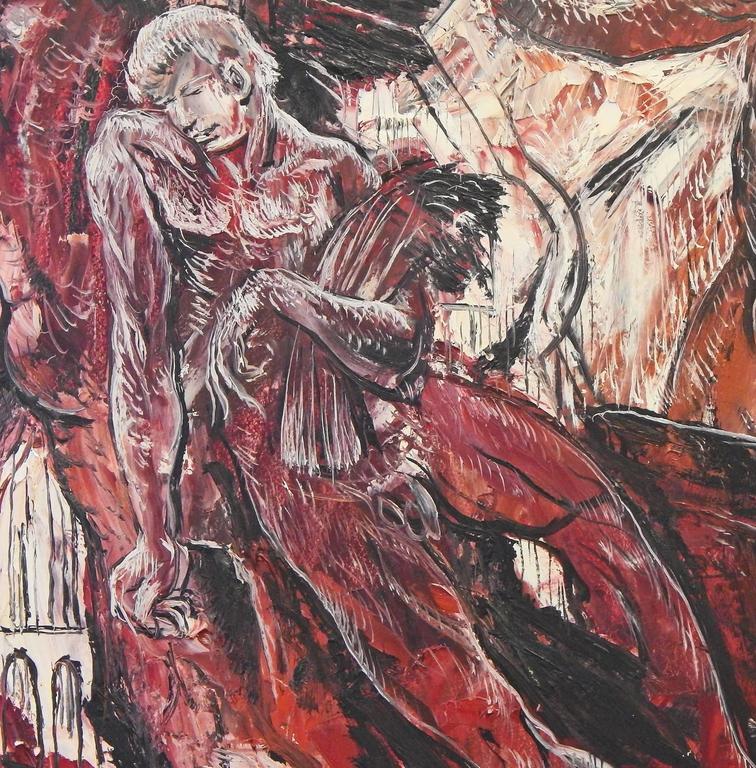 756x768 Dante's Inferno, Post War Expressionist Painting In Vivid Red - Dantes Inferno Painting