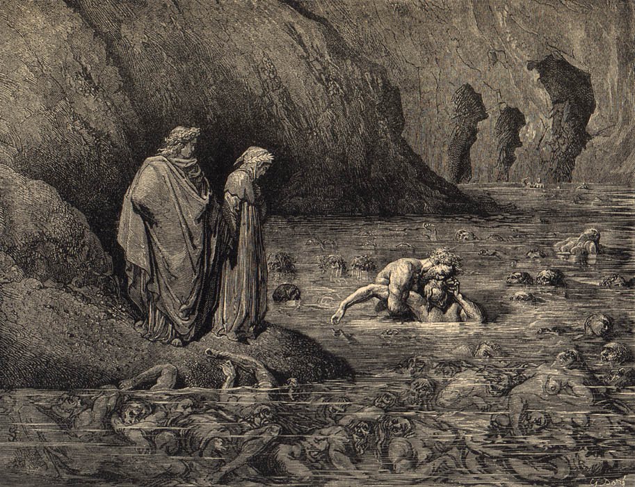 913x700 The Traitorous Pair - Dantes Inferno Painting 9th Circle