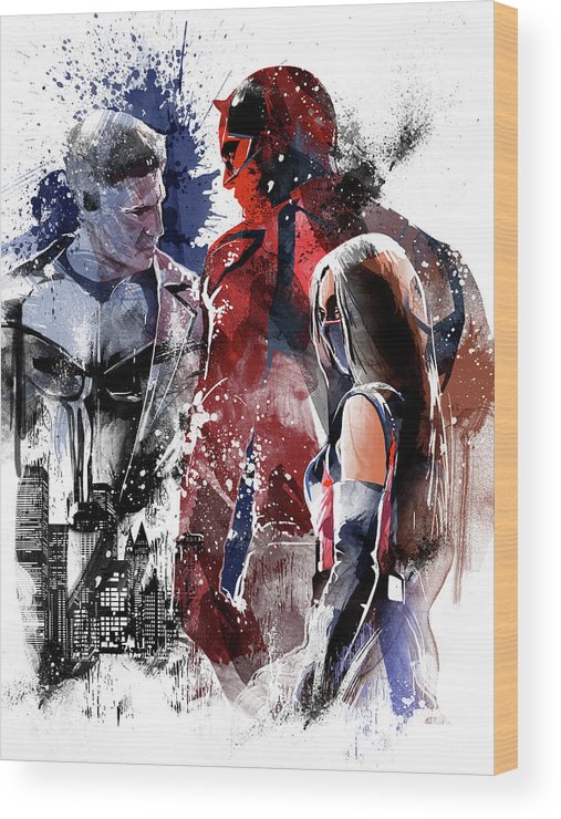 507x740 Daredevil Wood Print By Unique Drawing - Daredevil Painting