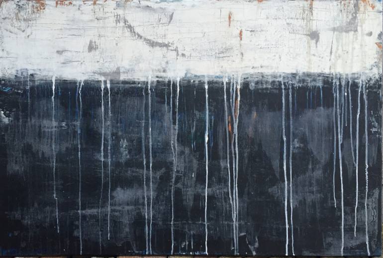 770x519 Saatchi Art 1121 Antique White Dripsdark Blue Painting By - Dark Blue Painting
