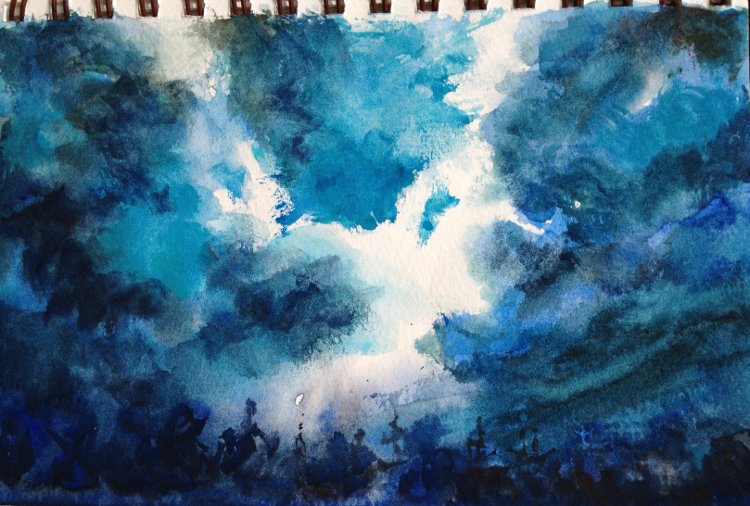 750x506 Stormy Sky Watercolor Painting Tutorial - Dark Blue Painting