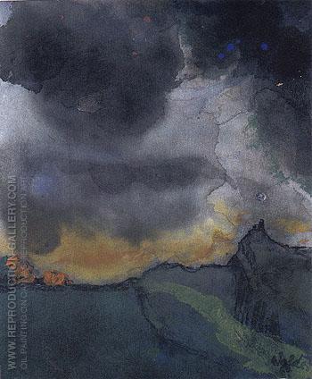 350x424 Mountain Landscape With Dark Clouds By Emil Nolde - Dark Clouds Painting
