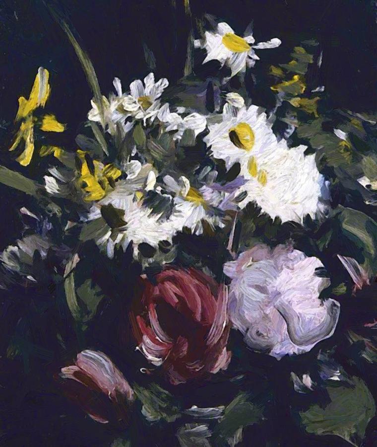 760x900 Flowers Against A Dark Background 1899 Painting By Peploe Samuel - Dark Flower Painting