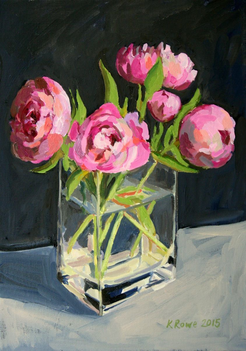 844x1200 Oil Sketch Of Peonies In Square Vase Peony, Dark - Dark Flower Painting