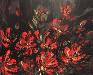 300x242 Red Poppies In Dark Original Flowers Painting By Khrystyna Kozyuk - Dark Flower Painting