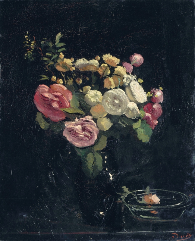 647x800 Roses On A Black Background De L'Orangerie - Dark Flower Painting