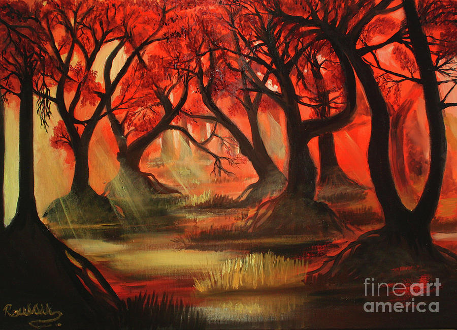 900x649 Dark Forest Painting By Roman Zaric - Dark Forest Painting