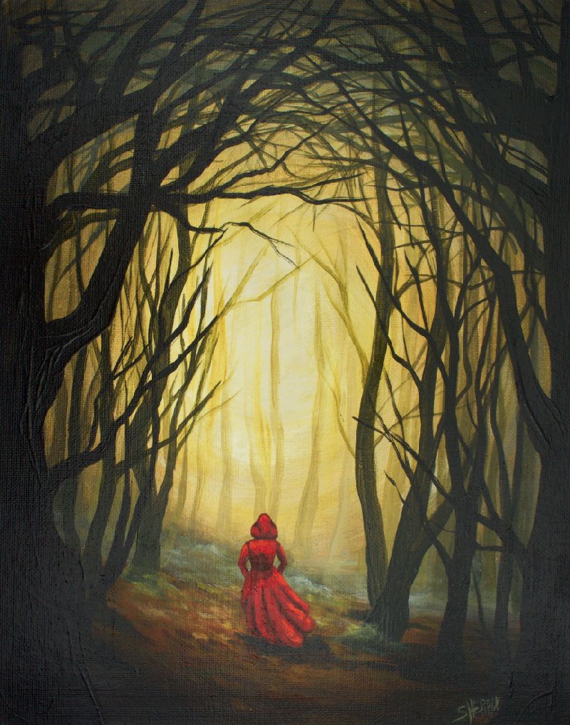 800x1018 Learn To Paint Red Riding Hood In A Dark Forest Glow - Dark Forest Painting