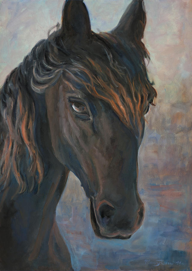 639x900 Black Horse Painting By Marco Busoni - Dark Horse Painting