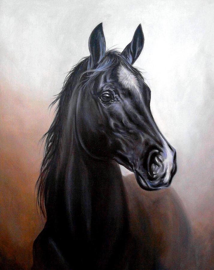 714x900 Black Horse Painting By Zoltan Simon - Dark Horse Painting