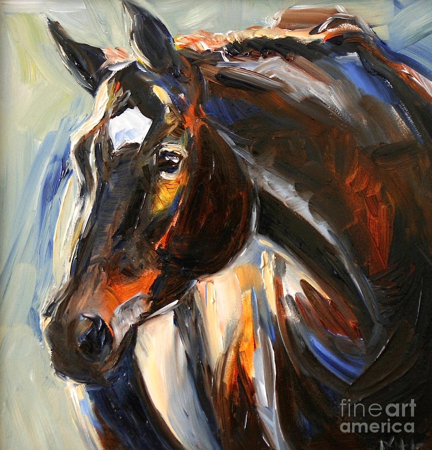 865x900 Black Horse Oil Painting Painting By Maria's Watercolor - Dark Horse Painting