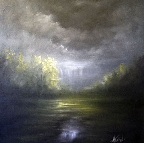 570x568 Storm Painting, Tonalism Landscape, Large Wall Art, Tonal Painting - Dark Landscape Painting