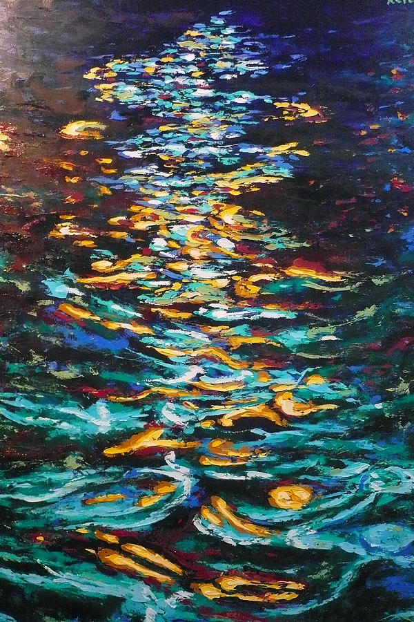 600x900 Yellow Light On Dark Water Painting By Ericka Herazo - Dark Landscape Painting
