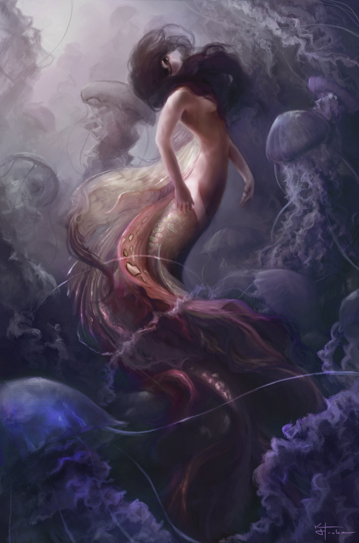 727x1098 Little Mermaid By Ksottam - Dark Mermaid Painting