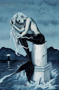 199x300 Mermaid Art Original Painting Gothic Fantasy Stormy Sea Ocean - Dark Mermaid Painting