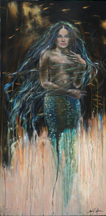 345x700 Mermaid Art - Dark Mermaid Painting
