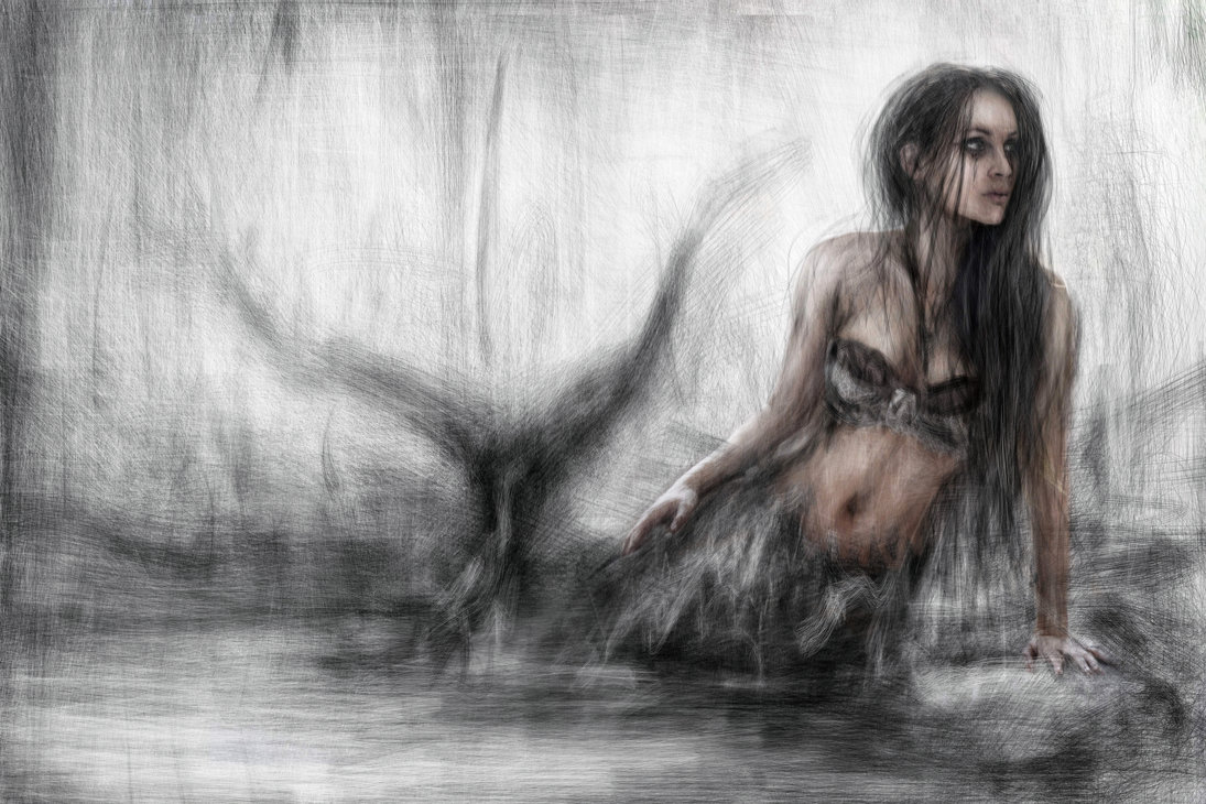 1095x730 Mermaid By Justingedak - Dark Mermaid Painting