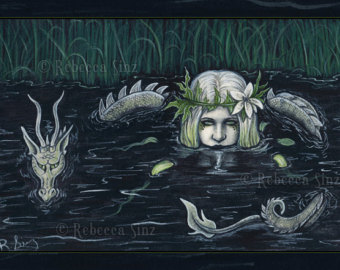 340x270 Stormy Seas Print Gothic Mermaid Art Ocean Water Lighthouse - Dark Mermaid Painting