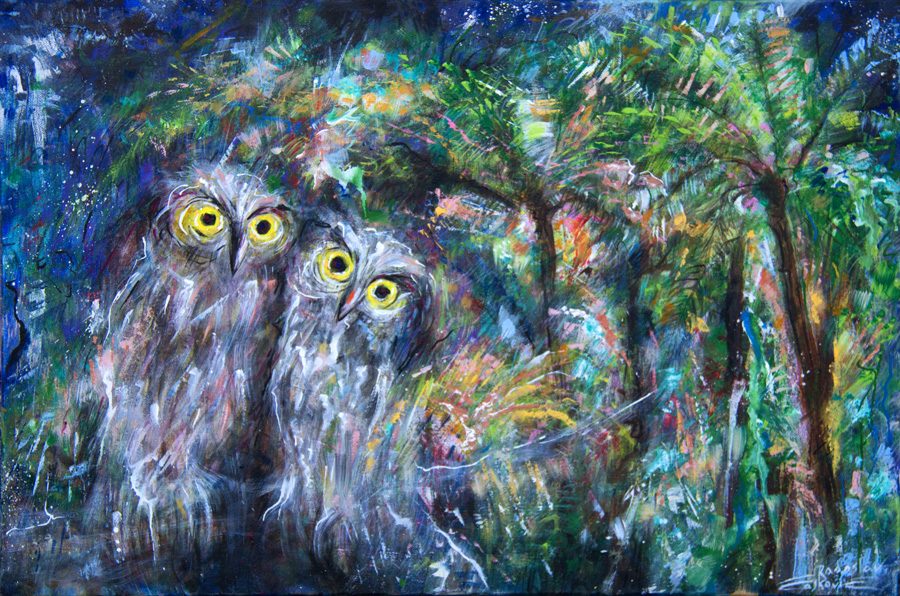 900x596 Ruru. The Evening Of Two Lovers Before Dark Night. Original - Dark Night Painting