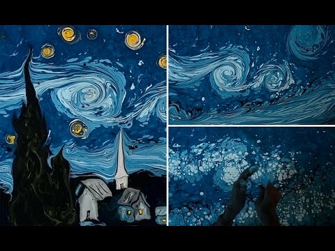 480x360 Van Gogh's Starry Night Painted On Dark Water By Garip Ay - Dark Night Painting