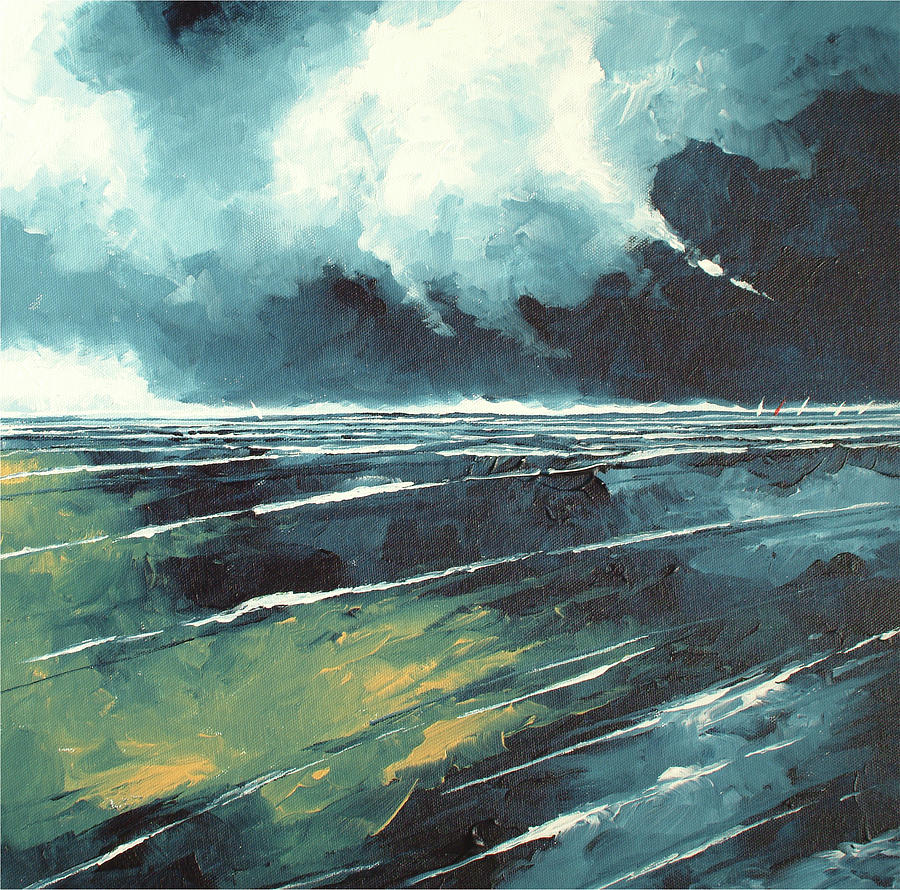 900x890 Dark Skies Painting By Stuart Roy - Dark Ocean Painting