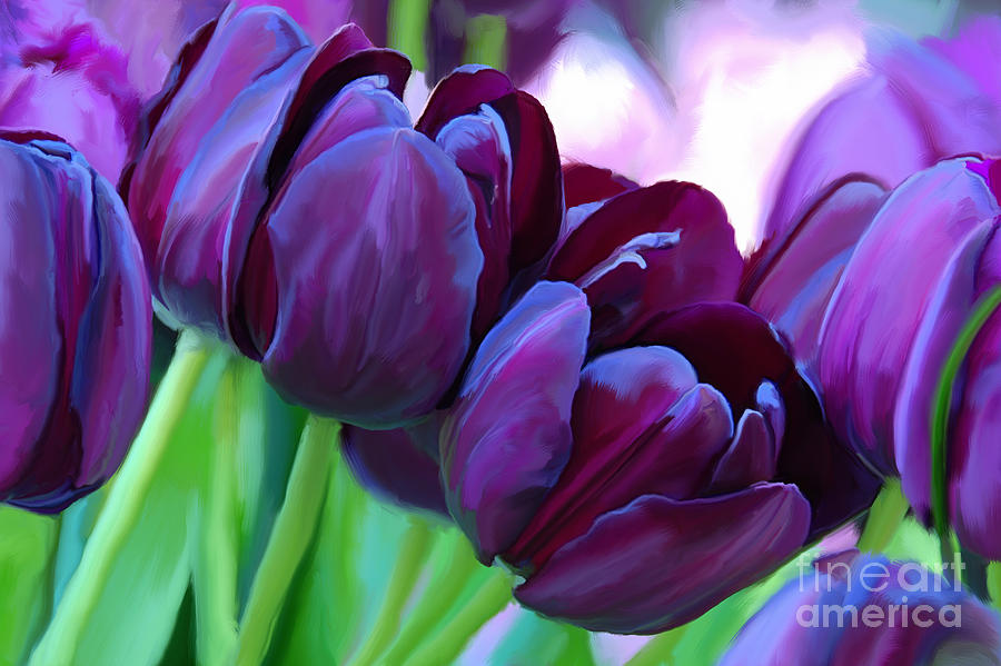 900x599 Tulips Dark Purple Painting By Tim Gilliland - Dark Purple Painting