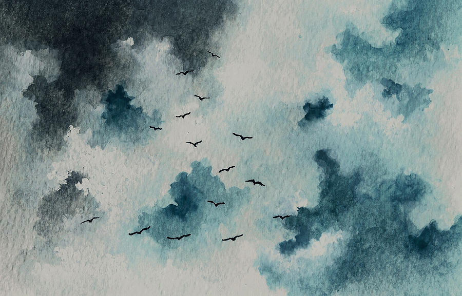 900x577 Flock Of Birds Against A Dark Sky Painting By Michael Vigliotti - Dark Sky Painting