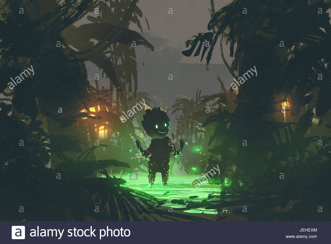 1300x956 Born From A Dark Nature, The Cute Creature Made From Magic Swamp - Dark Swamp Painting