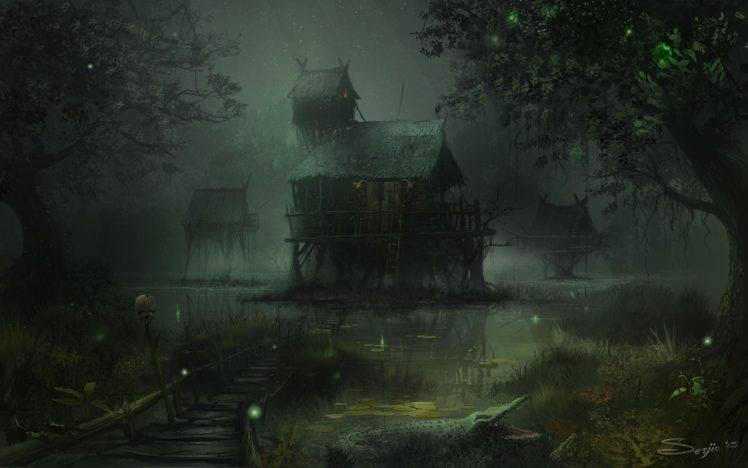 748x468 Swamp, Digital Art, Dark Wallpapers Hd Desktop And Mobile - Dark Swamp Painting