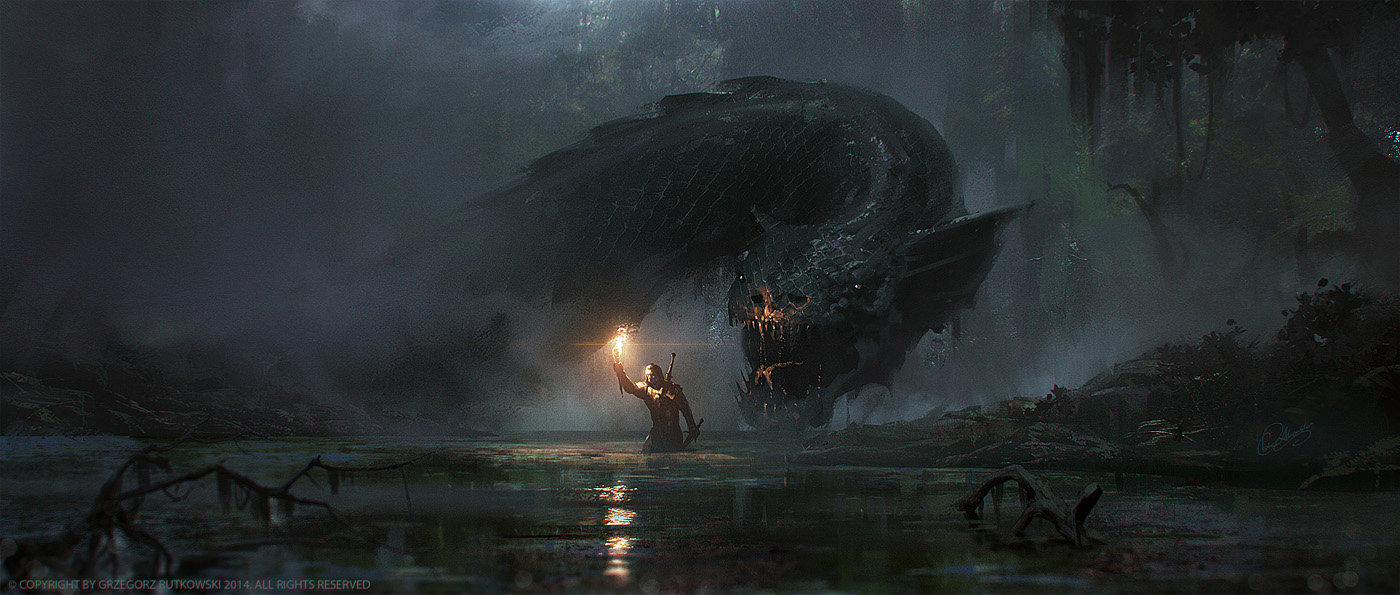 1400x595 Artstation - Dark Swamp Painting