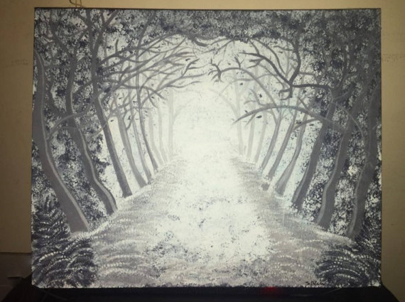 570x425 Original Dark Trees Painting Into The Woods Forest Trees - Dark Tree Painting