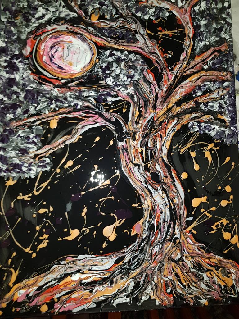 770x1027 Saatchi Art Dark Tree Moonlight Painting By Connie Lewis - Dark Tree Painting