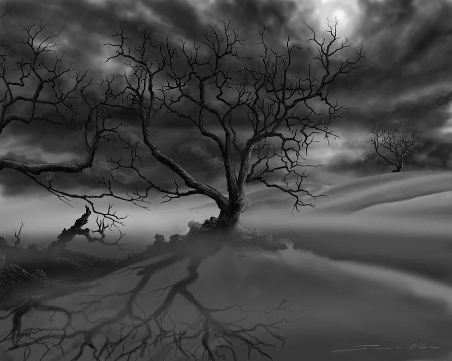 900x720 The Raven's Night Painting By James Christopher Hill - Dark Tree Painting