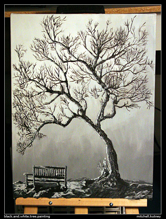 531x699 Black.and.white.tree.painting By Forgotten Myth - Dark Tree Painting
