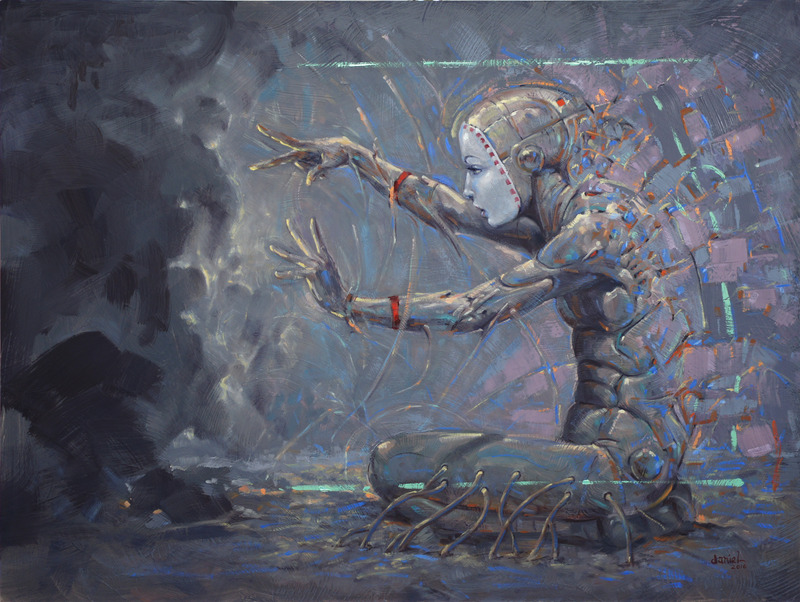 800x602 Holding Back The Dark By Daniel Miller, Wood Panel, Fantasy, Oil - Dark Wood Painting