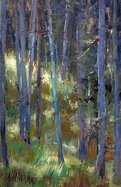 390x600 Light Path In A Dark Wood - Dark Wood Painting