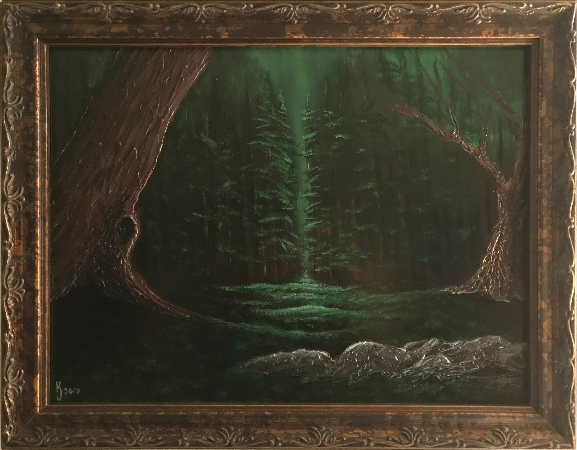 1920x1498 Saatchi Art Light Of The Dark Woods Painting By Kj Burk - Dark Wood Painting