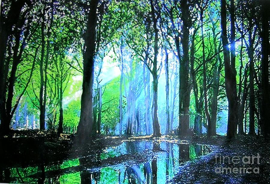 900x613 Bright Light In Dark Wood Painting By Marie Line Vasseur - Dark Wood Painting