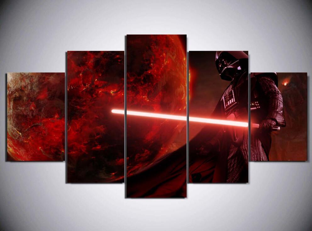 992x734 5 Piece Star Wars Darth Vader Movie Canvas Wall Art Paintings - Darth Vader Fishing Painting