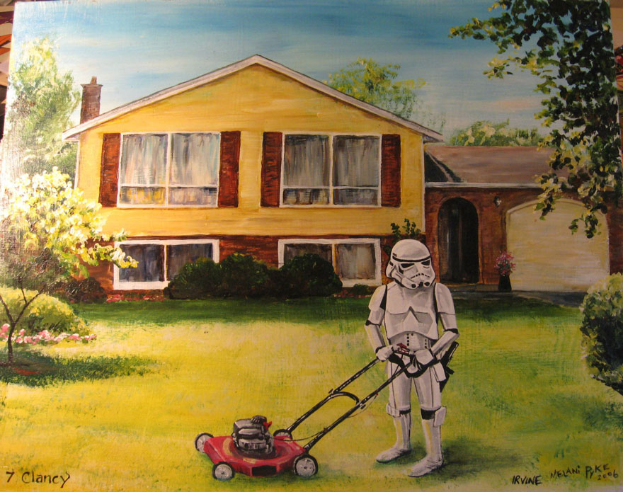 880x695 Artist Paints Pop Culture Characters Into Old Thrift Store - Darth Vader Fishing Painting