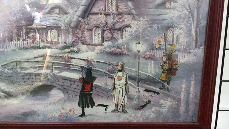800x450 Artist Takes Old Thrift Store Paintings And Adds Pop Culture - Darth Vader Fishing Painting