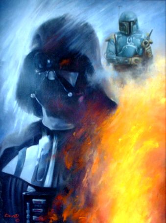 339x456 Original Painting By Roger Kastel Featuring Darth Vader And Boba - Darth Vader Oil Painting