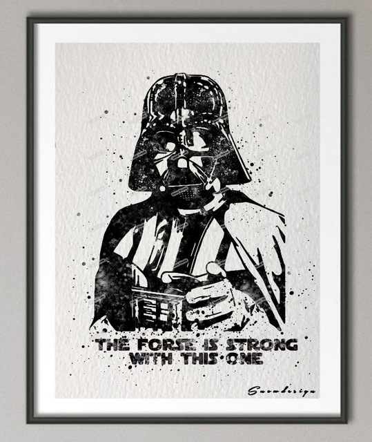 539x640 Original Watercolor Darth Vader Quote Print Canvas Painting Wall - Darth Vader Painting