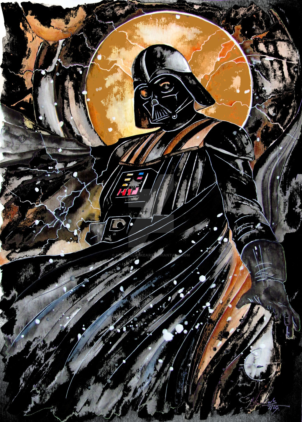1024x1433 Darth Vader Watercolor By Fiona Clarkeart - Darth Vader Watercolor Painting
