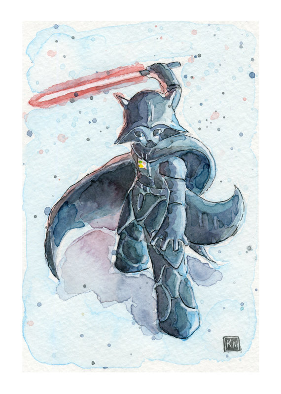 570x798 Fox Darth Vader Watercolor Print 5x7 By Kendra Minadeo Limited - Darth Vader Watercolor Painting