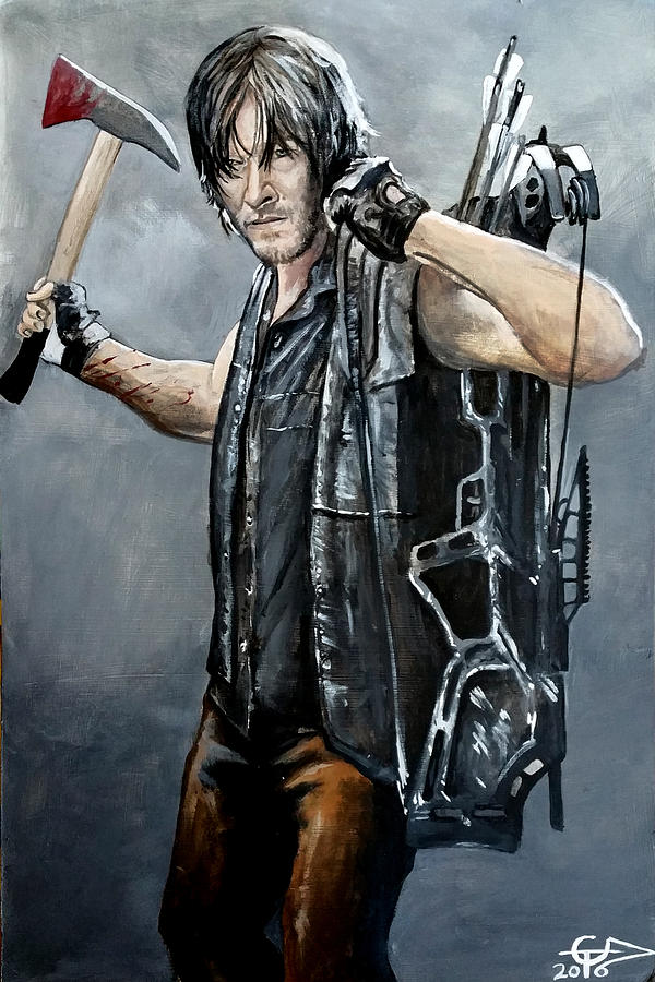 600x900 Daryl With Axe Painting By Tom Carlton - Daryl Dixon Painting