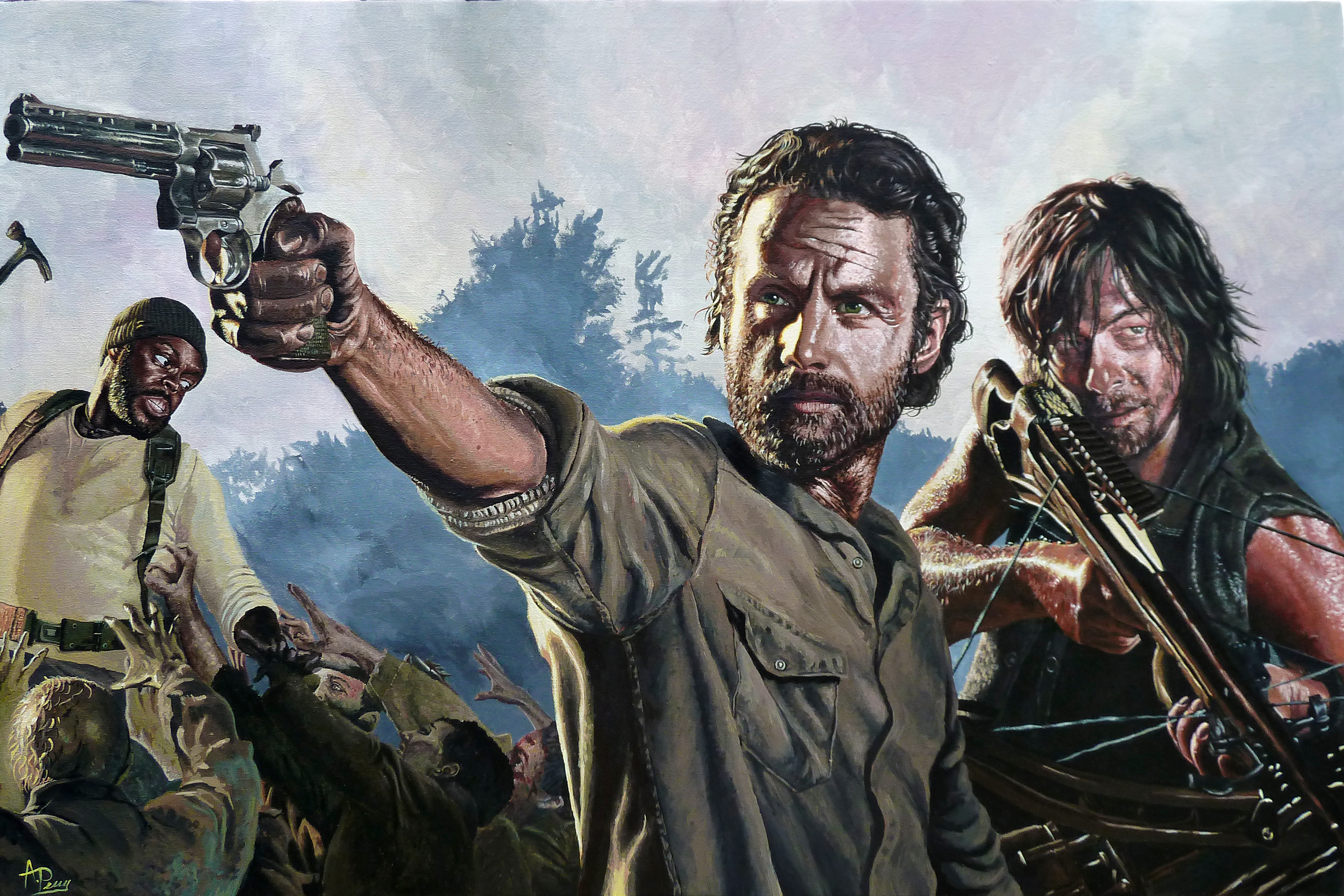 5400x3600 New Walking Dead Painting Perry Art And Design - Daryl Dixon Painting